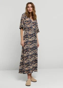 Ikat Print Dress With Polo Collar