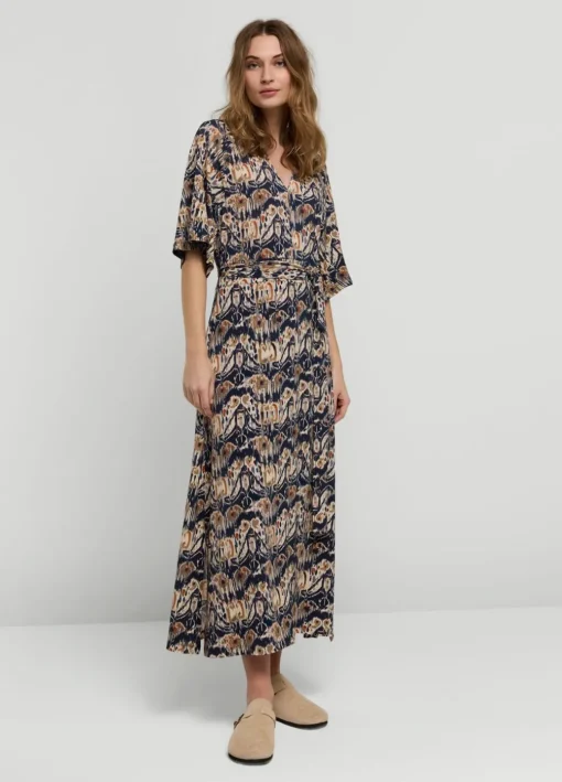 Ikat Print Dress With Polo Collar