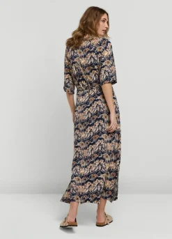 Ikat Print Dress With Polo Collar