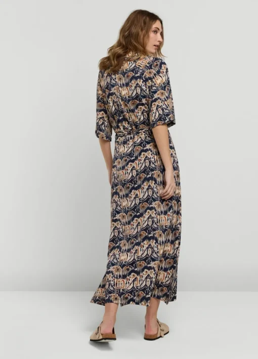 Ikat Print Dress With Polo Collar
