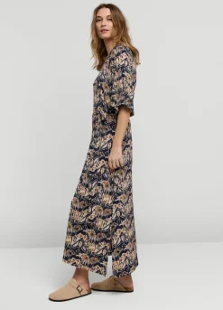 Ikat Print Dress With Polo Collar