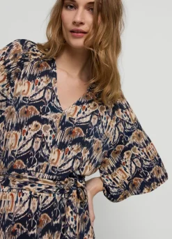 Ikat Print Dress With Polo Collar