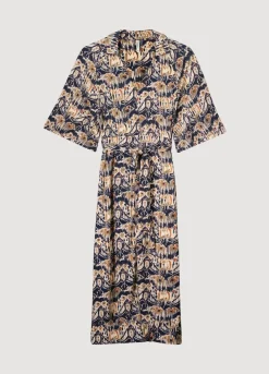 Ikat Print Dress With Polo Collar