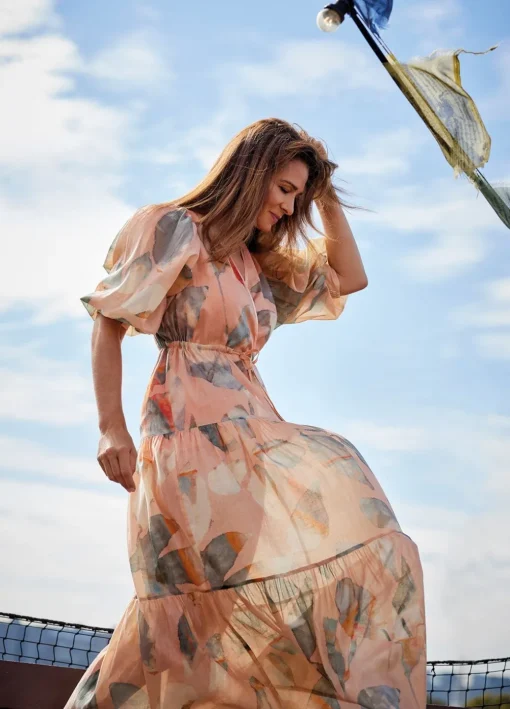Long, Shimmery Tiered Dress